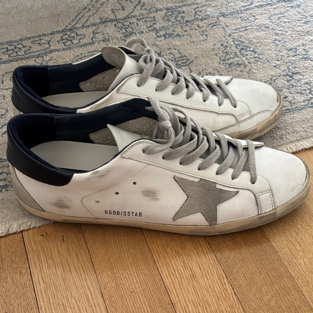 Golden Goose Men’s super star with suede star and blue heel tab size 44